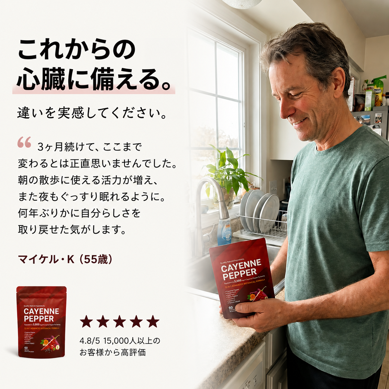 50,000人以上の方に選ばれている、3mgのカプセルで、毎日のめぐりと活力をサポートします。